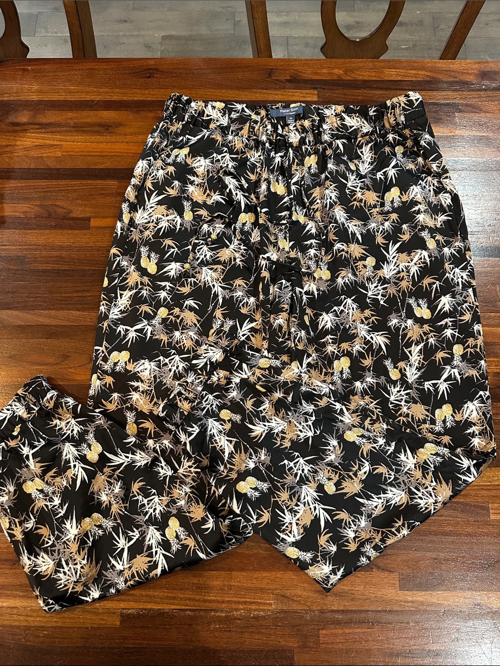Black Pineapple Print satin Pants